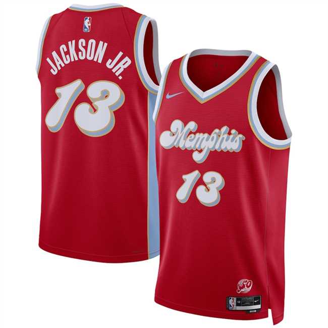 Mens Memphis Grizzlies #13 Jaren Jackson Jr. Red 2024-25 City Edition Stitched Jersey Dzhi->memphis grizzlies->NBA Jersey